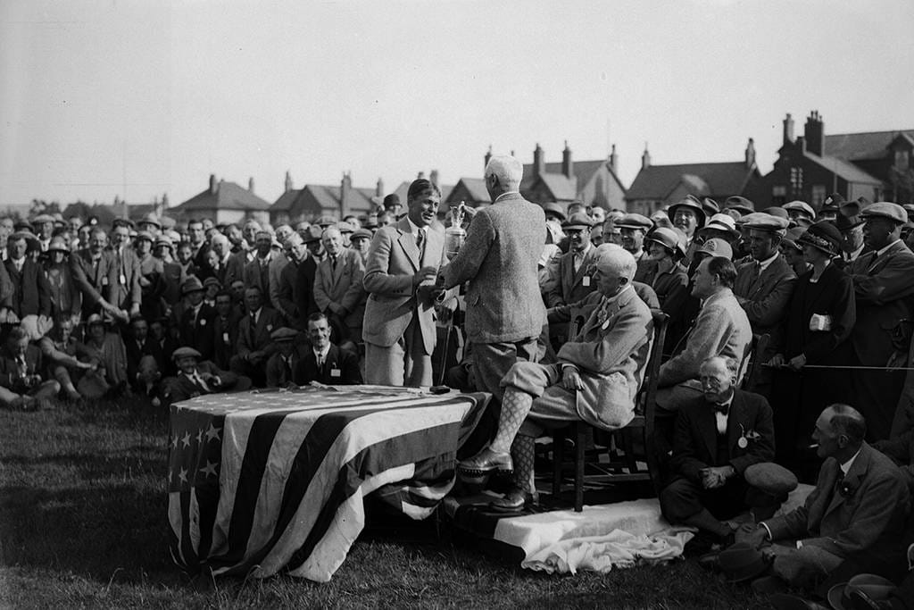 Bobby Jones receives the Claret Jug at Royal Lytham & St Annes in 1926